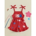 thumbnail image 3 of BemeyourBBs Toddler Baby Girl 4th of July Overalls Romper Fourth of July Outfit Baby Girls Memorial Day Independent Day Clothes Summer Patriot USA Star Strap Tie Shoulder Ruffled Shorts Jumpsuit, 3 of 9