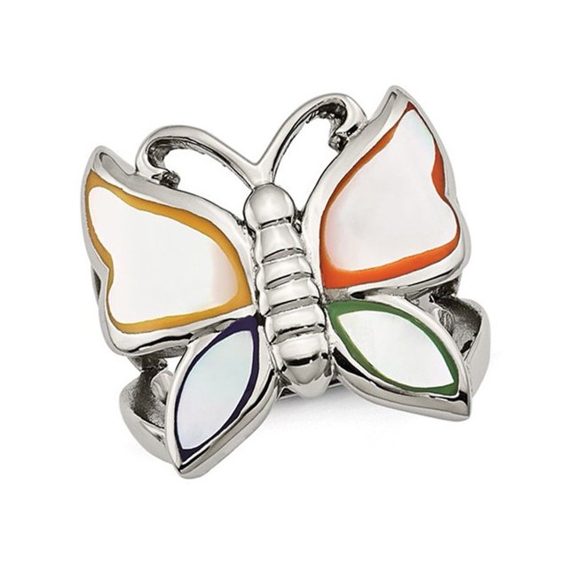 Stainless Steel Polished Enamel Butterfly Ring