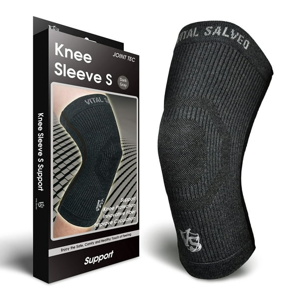 Vital Salveo Knee Compression Sleeve Swelling Recovery Knee Brace S-Support Pain Relief for Men and Women Unisex for Running Basketball Gym Workout Sports Dark Grey (1PC) XL