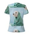 thumbnail image 5 of Wukai Dog Wrapped in Towel Casual V-Neck Graphic Tees for Women: Lightweight and Breathable Summer Tops with Stylish Design-X-Large, 5 of 8