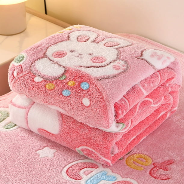 Manta Infantil de Terciopelo Grueso para Invierno | Franela Color Coral | Rosa | 150X100Cm | para Cama, Sofá o Sillón Reclinable | Forro Polar | Diseño de Conejito | 1 Unidad