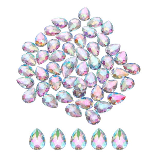 Uxcell 50PCS Gemas de lágrima de acrílico plano de 13x18mm, strass artificiales para manualidades DIY, multicolor