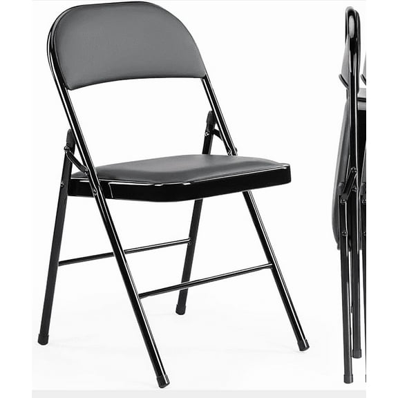 Sybels Folding Chairs Padded 2 Pack - Metal Indoor Outdoor Portable Foldable Chair for Party, Kitchen,Black