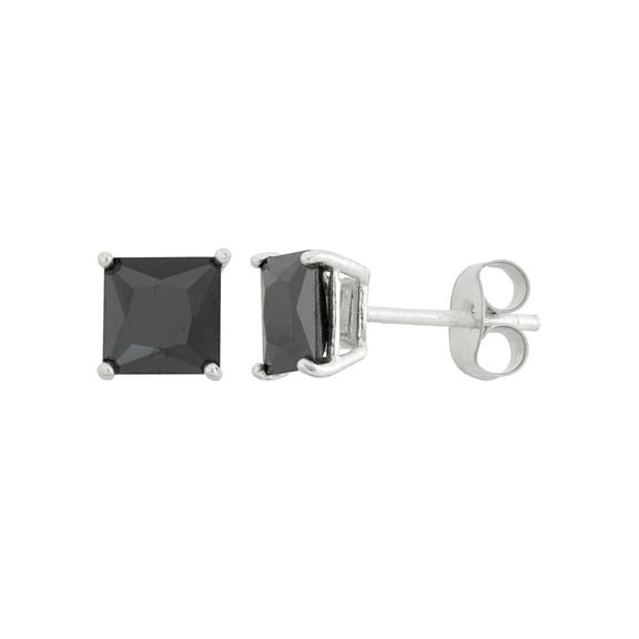 4.2ct Black Cubic Zirconia 6MM Square Stud Earring in Sterling Silver