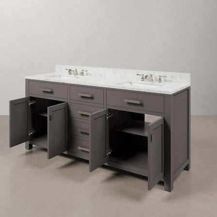 Water Creation Madison 72" Wood Double Bathroom Vanity in Cashmere Gray & Chrome