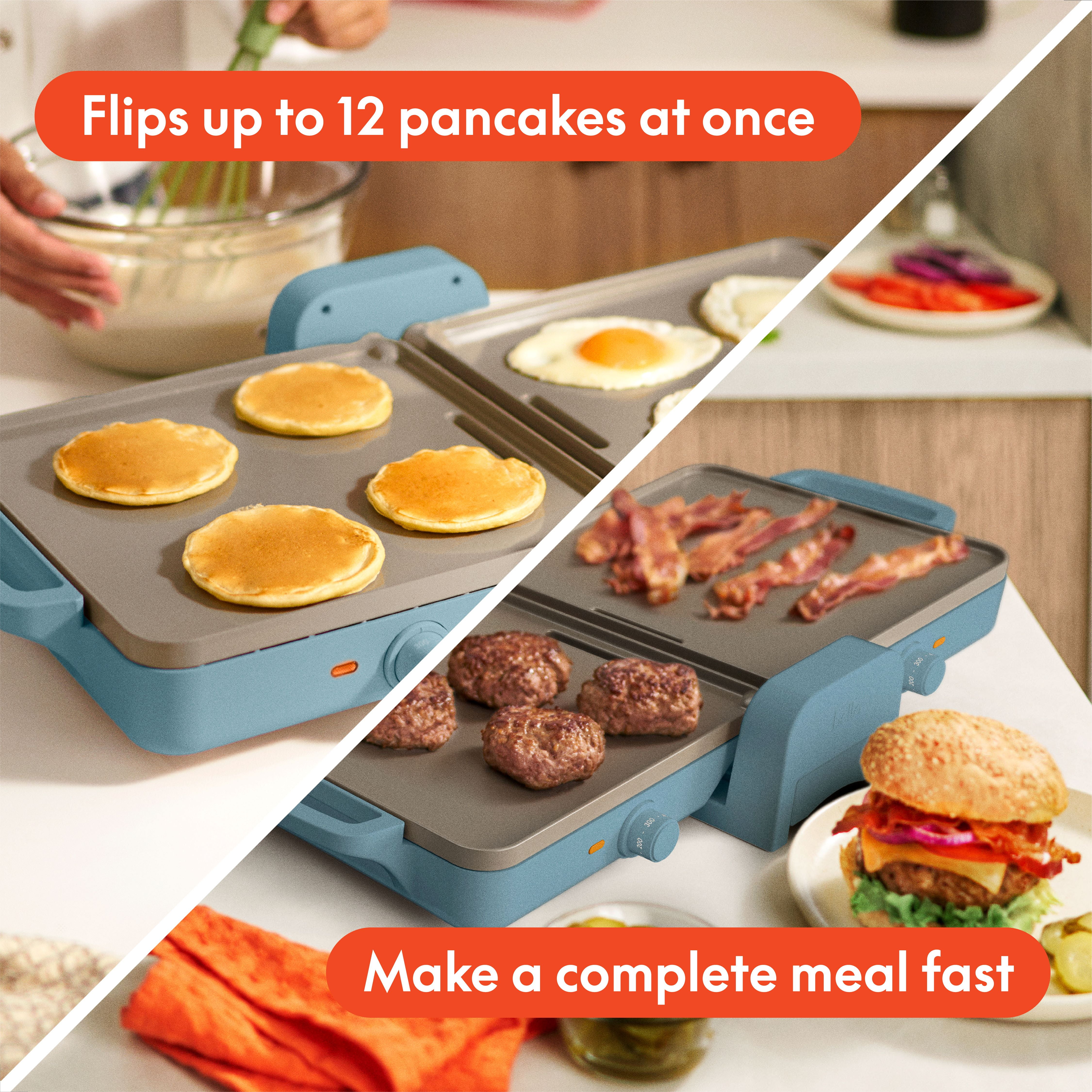 bella 10"x 20" Ceramic Fold-n-Store Dual Temp Griddle, EverGood™ Ceramic Nonstick Coating, Surf