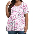 thumbnail image 1 of Pisexur Hauts pour Femmes, Hauts d'Été pour Femmes, Hauts Grande Taille pour Femmes, Hauts pour Dames Mode Été Sexy Imprimé Manches Courtes Col Rond Multicolore, 4TG, 1 of 7