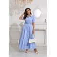 thumbnail image 6 of utcoco Womens Striped Button Down Shirt Dress Casual Puff Short Sleeve Ruffle Hem Maxi Dresses with Belt, 6 of 6