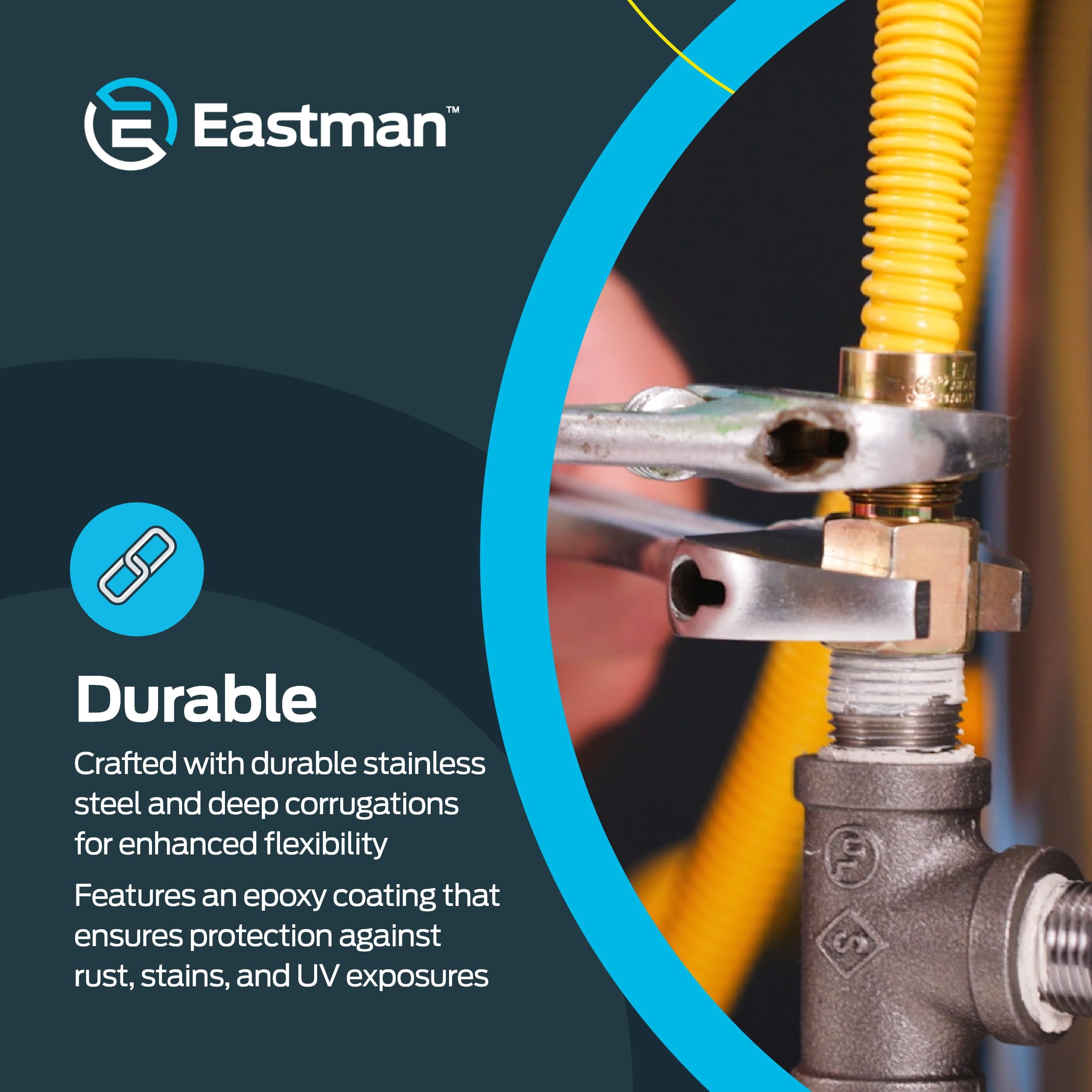 Eastman 24 Inch x 1 Inch OD Gas Line Connector with 3/4 Inch MIP x 3/4 Inch FIP Fitting Ends for Natural Gas and Liquid Propane, Stainless Steel, Yellow, 40YE545524B