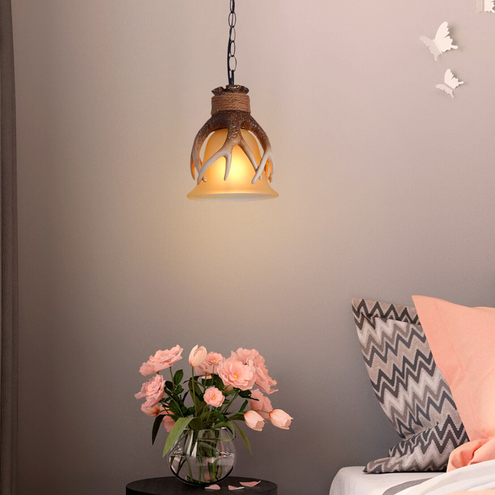 Rustic Resin Pendant Light Deer Horn Antler Farmhouse Chandelier Ceiling Lamp Resin Deer Horn Antler Rustic Chandelier Pendant Lamp Hanging Light Fixture E27 Rustic Resin Pendant Light