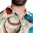 thumbnail image 5 of Baseball Men's Casual Printed Poplin Short Sleeve Button Down Beach Shirt with Spread Collar Top, 5 of 6