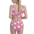 thumbnail image 3 of Daiia Rabbit Holding Flowers printed 2 piece Swimsuit Bikinis for Women High Waisted Racerback Bathing Suits Summer Tummy Control Scoop Neck Swimwear-Large, 3 of 8