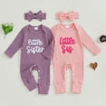 thumbnail image 3 of BemeyourBBs Newborn Baby Girl Lilttle Sister Outfit Lil Sis Romper Long Sleeve Embroidery Letters Jumpsuit with Headband Cute Infant Spring Fall Winter Clothes, 3 of 9