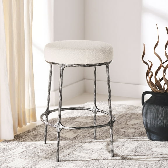 SAFAVIEH Couture Trumen Round Backless Counter Stool, Ivory/Black