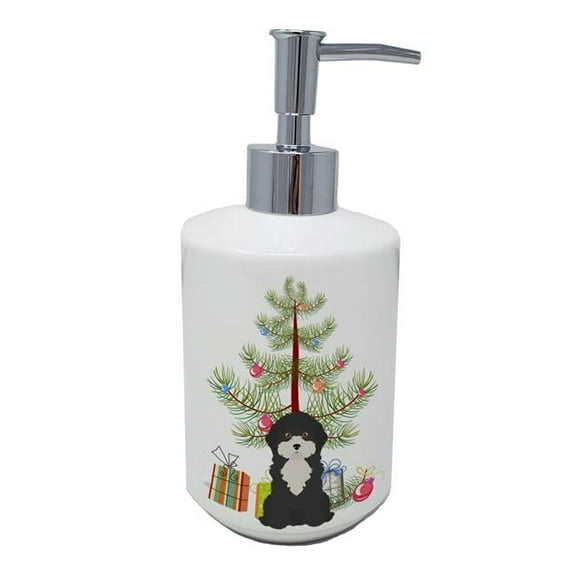 Carolines Treasures CK3497SOAP 7 x 3.5 in. Unisex Black & White Cyprus Poodle Christmas Tree Ceramic Soap Dispenser