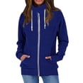 thumbnail image 1 of Sudadera con cremallera y cordón para mujer, chaqueta con cuello levantado y manga larga, prendas de vestir con bolsillo para el trabajo, azul oscuro M, 1 of 4