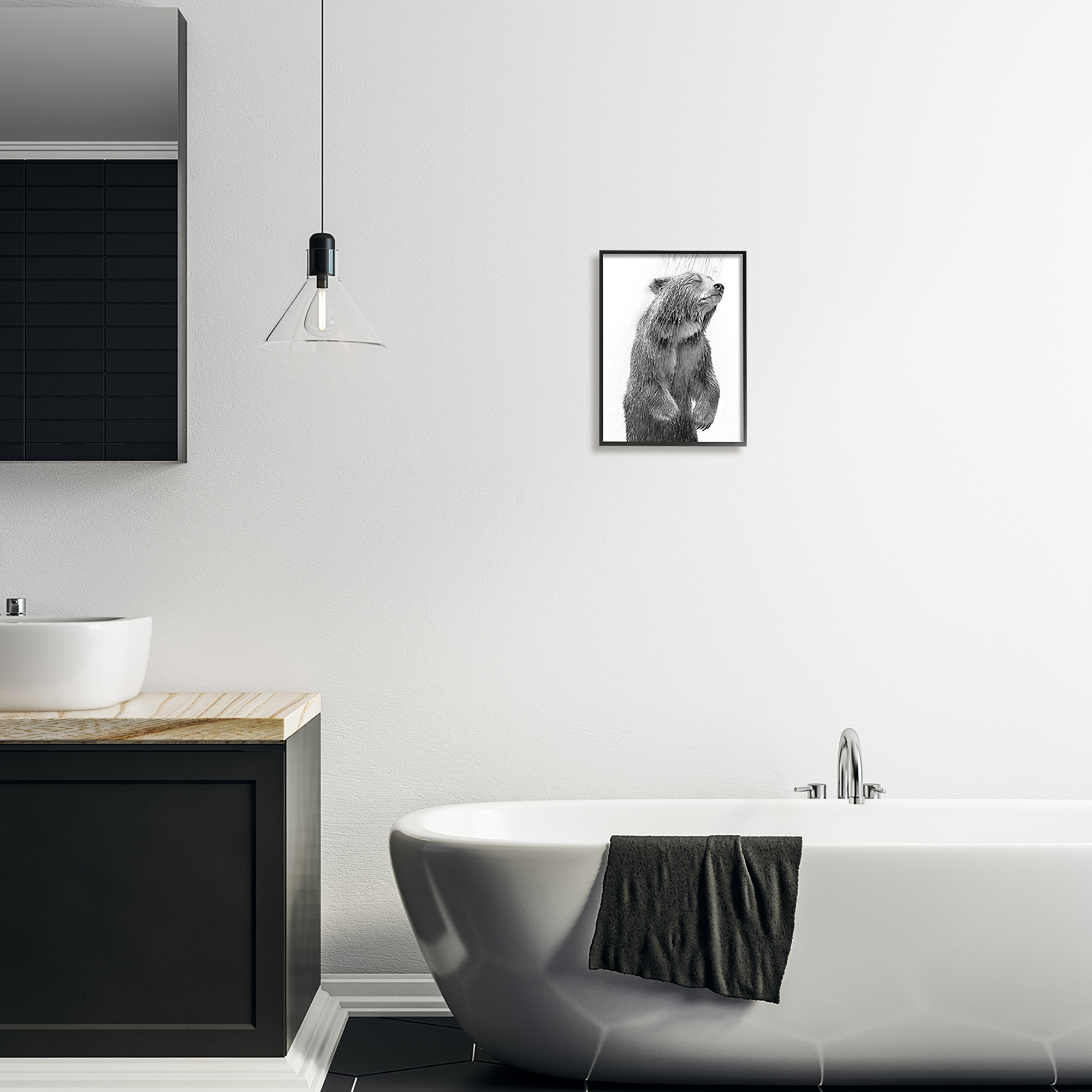 Stupell Industries Bear Bathroom Splash Animals & Insects Painting Black Framed Art Print Wall Art, 11 x 14