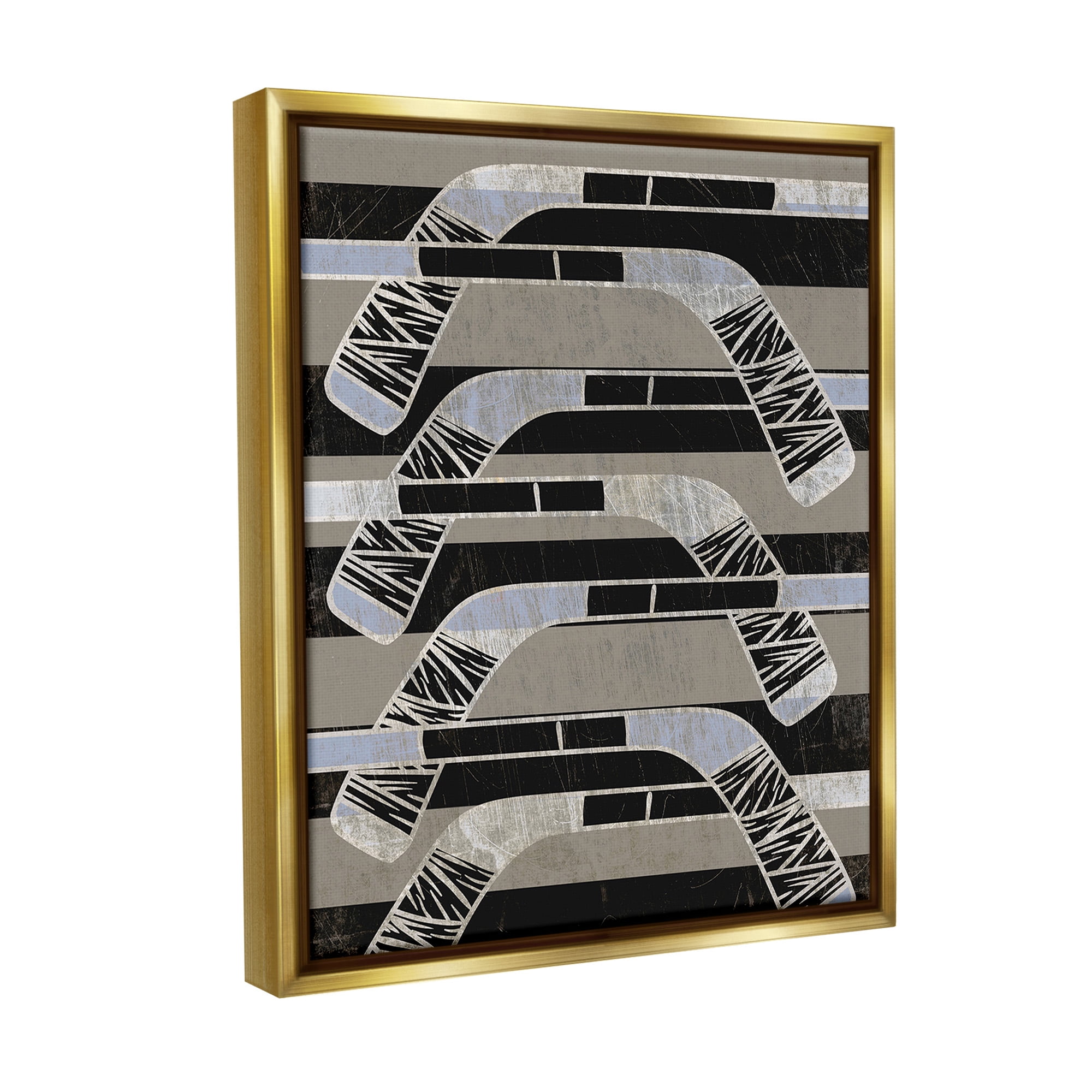 Stupell Industries Modern Hockey Sticks Sports Painting Gold Floater Framed Canvas Art Print Wall Art, 17 x 21