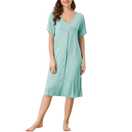 

cheibear Womens Short Sleeve Nightshirt Button Down Nightgown Sleepwear Pajama Dress