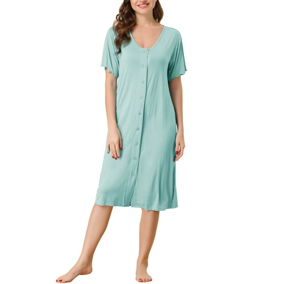 Unique Bargains Womens Modal Nightshirt Soft Button Down Short Sleeve Nightgown