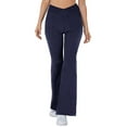 thumbnail image 3 of WLJ Women Solid Color Crossover High Waist Flare Yoga Pants With Pocket, 3 of 8