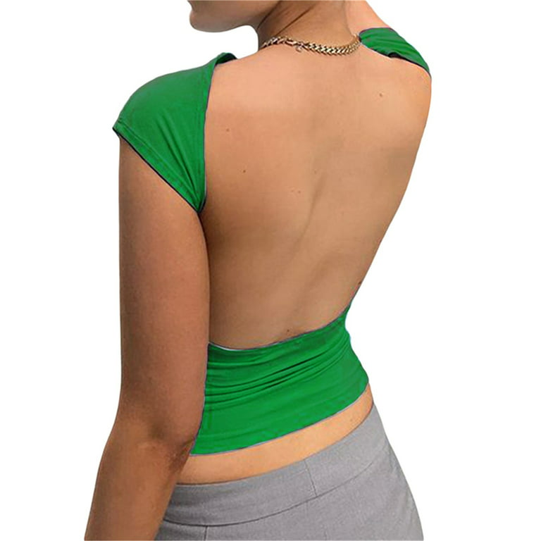 wsevypo Women's Skim Dupes Basic Crop Top Round Neck Short Sleeve