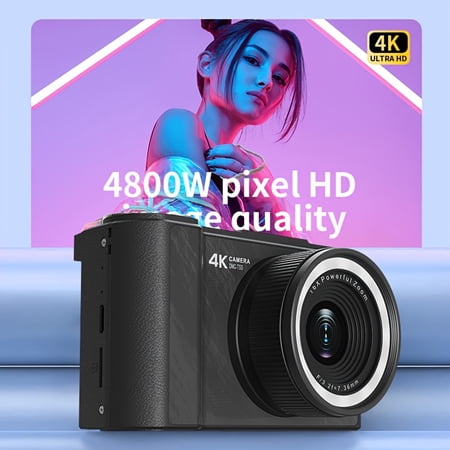 Portable 48MP Digital Camera with 180&deg; Rotating 2.4 Screen 16X Zoom 4K Video Type-C Charging - Includes 32GB Card Reader USB Cable Bag & Accessories - Perfect Gift