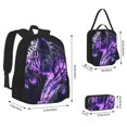thumbnail image 2 of Disketp Purple Pattern White Tiger Mochila Estampada de Gran Capacidad con Lonchera y Estuche, Set de 3 Piezas para Estudiantes, 2 of 7