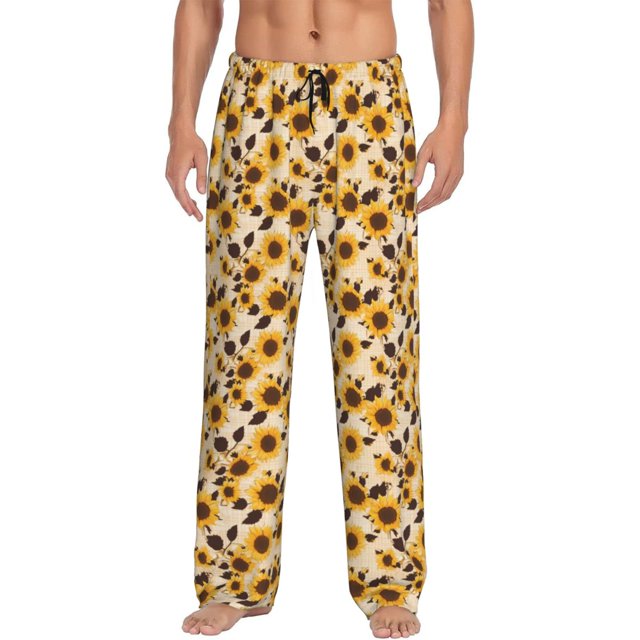Balery Vintage Plaid Cute Sunflower Pantalones de pijama para hombre, pijama ultraligero, pantalón de descanso-XX-Large