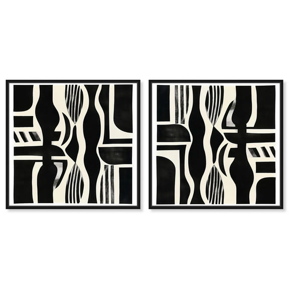 Art Remedy Elegant Boho Art Canvas, 12" x 12", Black Frame, Noir Patterns Set