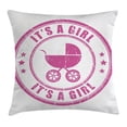 thumbnail image 1 of Gender Reveal Decorations Throw Pillow Cushion Cover, Grunge It's A Girl Stamp Baby Carriage Artistic Newborn Icon Image, Decorative Square Accent Pillow Case, 18 X 18 Inches, Fuchsia, by Ambesonne, 1 of 2