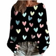 thumbnail image 4 of Xdegoge Valentine Sweater for Women Pullover Ribbed Knit Long Sleeve Oversized Sweaters Heart Graphic Fashion Dressy Casual Crewneck Tops, 4 of 5