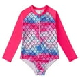 thumbnail image 1 of Girl Rash Guard Swimsuit Striped Ruffle Long Sleeve Sun Protection Girls Bathing Suits 8-9 Years, 1 of 8