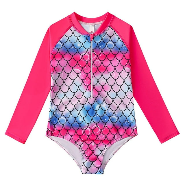 Maillots de Bain anti-UV pour Filles Manches Longues Protection Solaire 7-8 Ans