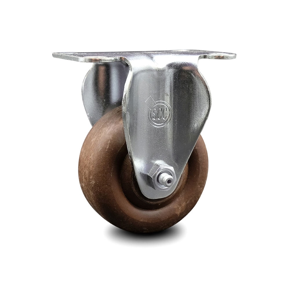 High Temperature Glass Filled Nylon Top Plate Rigid Caster with 3.5 Inch Brown Wheel - 300 lbs. Capacity Per Caster - Service Caster Brand