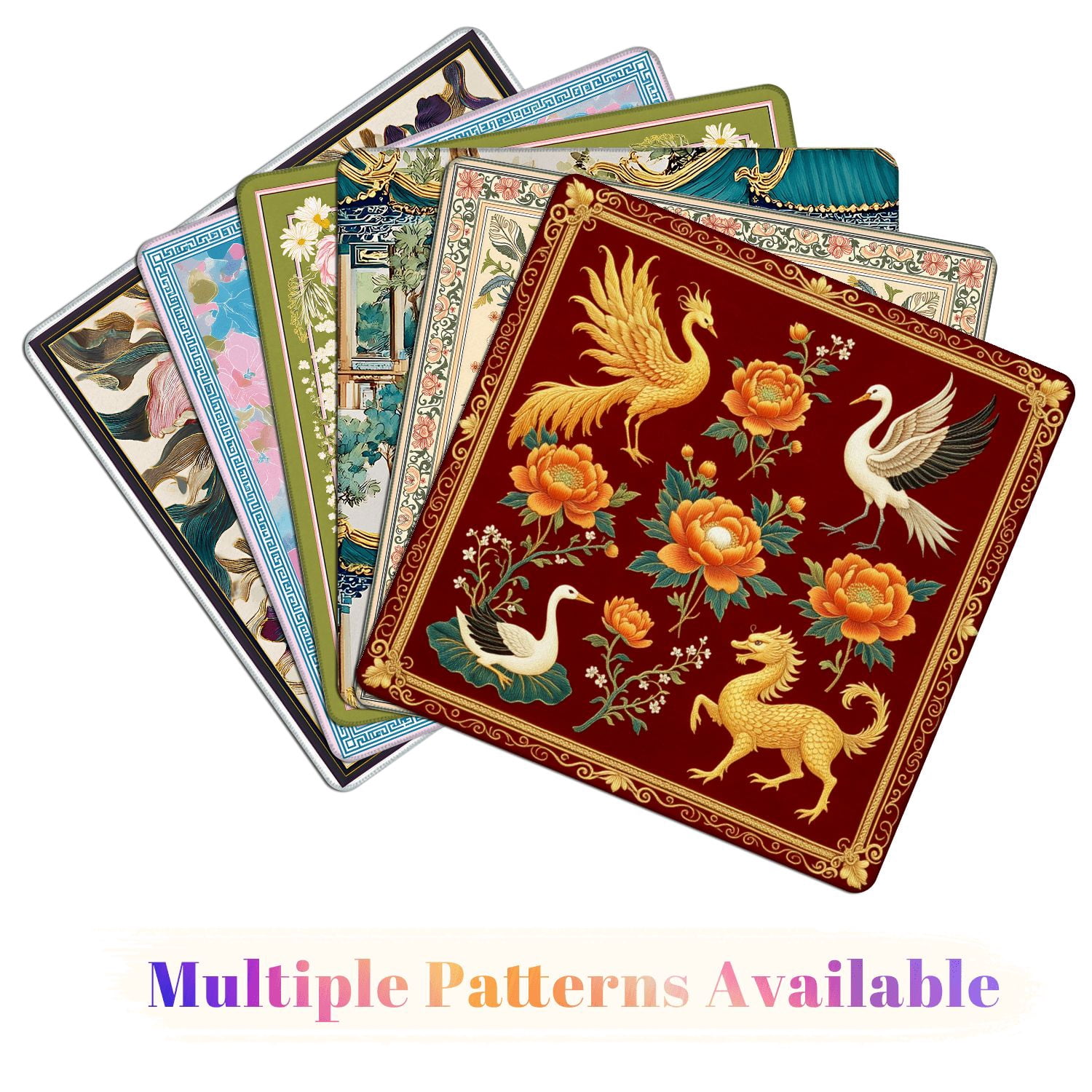 Mahjong Mat 31.5" x 31.5" Golden Crane Blossoming Peonies Ornate Floral Non-Slip Noise Reduction American Mahjong Tiles Table Cover for Dominoes Poker Card Board Games Gift