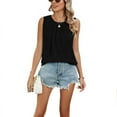 thumbnail image 4 of Baywell Sleeveless Chiffon Blouse for Womens Crew Neck Pleated Tank Tops Solid Color Loose Fit Casual Tank Tops Office Cute Work Shirts S-2XL, 4 of 8