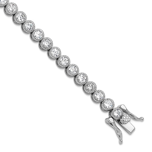 925 Sterling Silver Rhodium Plated 4mm Round Cubic Zirconia Tennis Bracelet 7.5 Inch Tennis Bracelet for Women