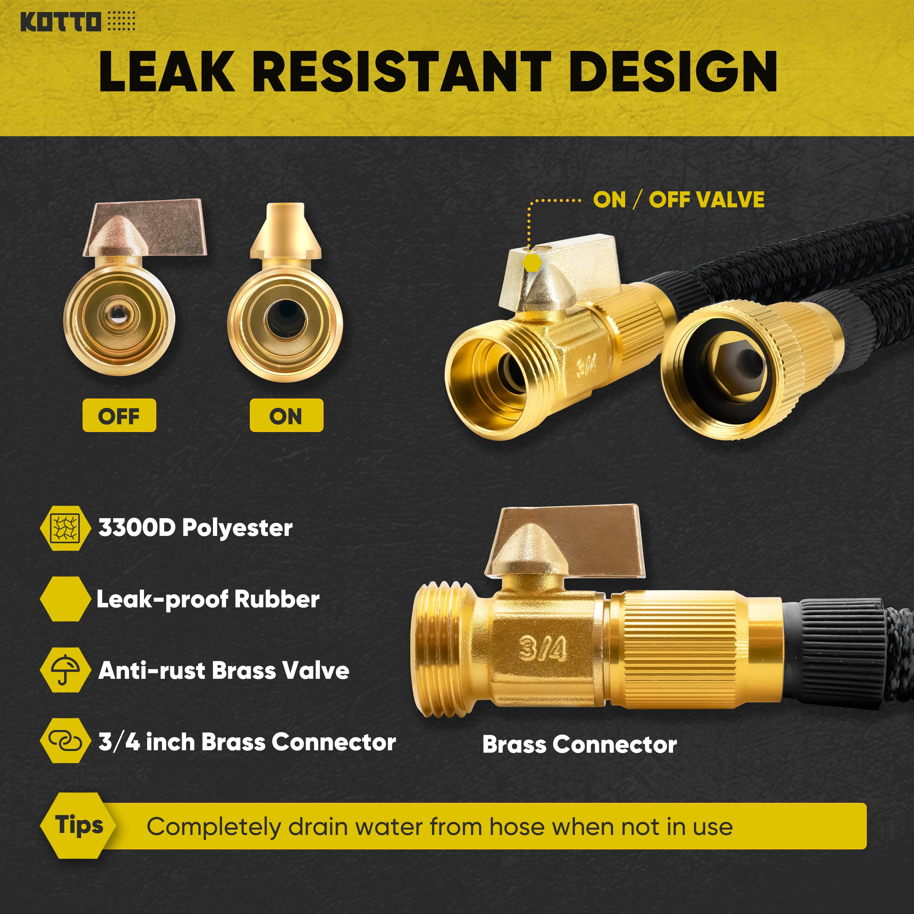 (2 pack) Kotto 75ft Flexible Garden Hose, Water Hose for Outside with 10 Spray Nozzles, Brass Connector, Leak-Proof, Black, Father's Day gifts