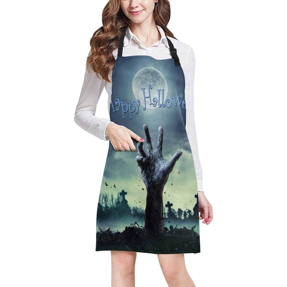 ASHLEIGH Halloween Theme Zombie Hand Rising Adjustable Bib Apron with Pockets Commercial Restaurant and Home Kitchen Adjustable Apron