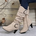thumbnail image 2 of Xfvqtps Womens Fashion Boots Mid Calf Buckle Strap Booties Chunky Low Heel Suede Ankle Boots for Women Winter Casual Comfortable Shoes Beige, 2 of 7