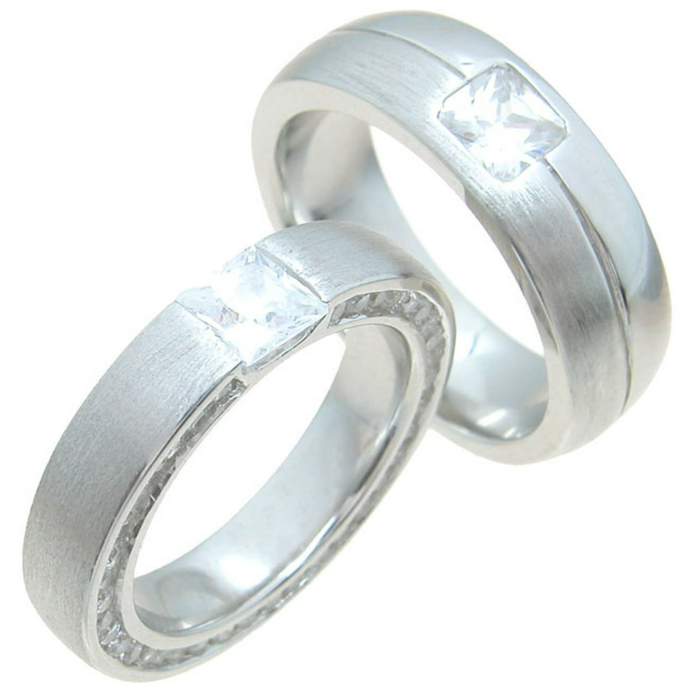 Iceposh Sterling Silver Wedding Bands Sets for Him and