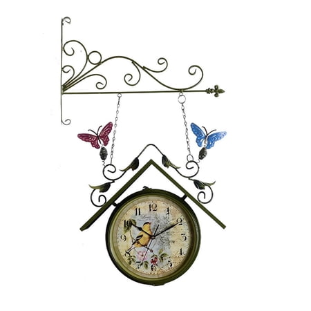Double Sided Hanging Clock Station Clock Garden Bracket Mounted Outdoor Indoor Wall Clock For Home Garden