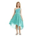 thumbnail image 6 of renvena Kids Girl One Shoulder Sequins High Low Junior Bridesmaid Dresses for Wedding Turquoise 14, 6 of 7
