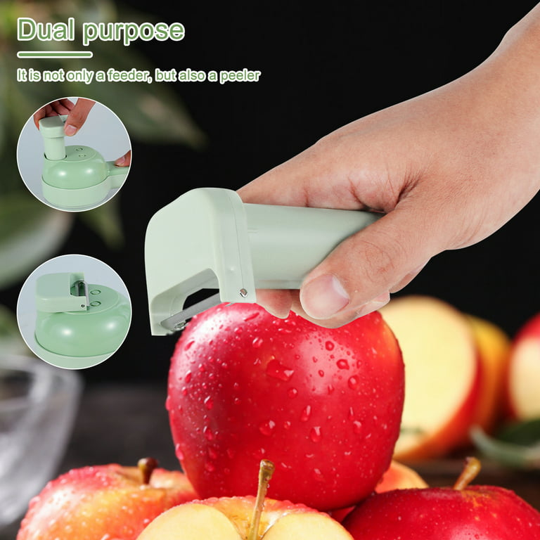 Nicoport 4 in 1 Handheld Electric Vegetable Cutter and Slicer USB Mini Wireless Food Processor with Brush for Ginger Peppers Onions, Size: 20.5, Green