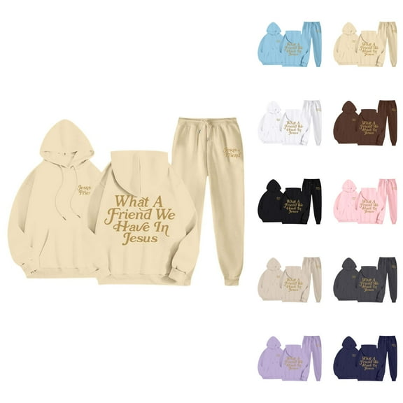 Christian Jesus Track Suits for Women Set Fall Winter Hoodie Jogger Sweatpants 2 Piece Matching Sweatsuit Lounge Set