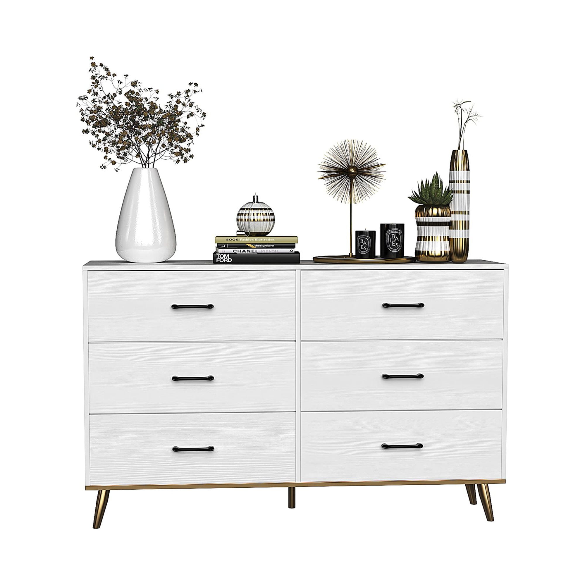 Kadyn Chest of Drawer, 6 Double Drawer Dresser for Bedroom, Modern Storage Cabinet for Living Room, White Nursery Dresser