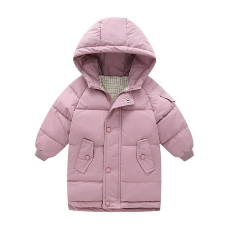 

Toddler Kids Little Girls Winter Solid Color Coats Windproof Outerwear Mediun Length Warm Jackets Down Coat Cotton Hooded Wadding Children Outwear