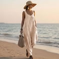 thumbnail image 4 of Womens Summer Jumpsuits Sleeveless Linen Blend One Piece Jumpsuit Oversized Vacation Casual Loose Fit Ladies Jumpers, 4 of 8