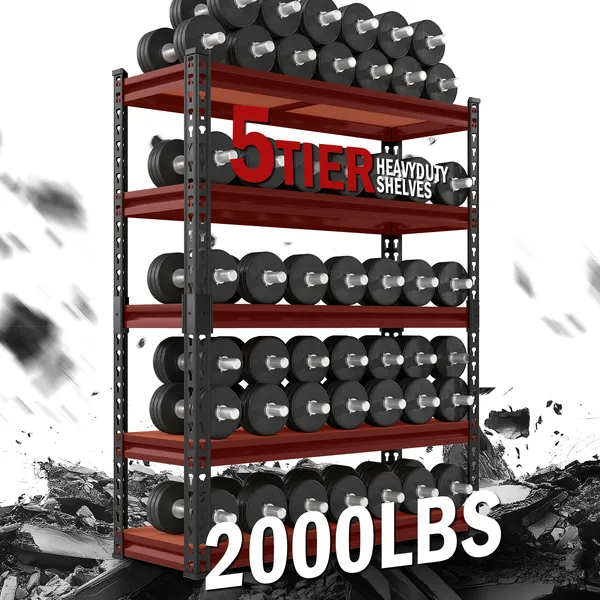 Heavy Duty 5-Tier Metal Shelving Unit, 72" Adjustable 2000lbs Capacity Garage Storage Rack, Utility Shelf for Kitchen, Basement, Warehouse, Living Room, Black